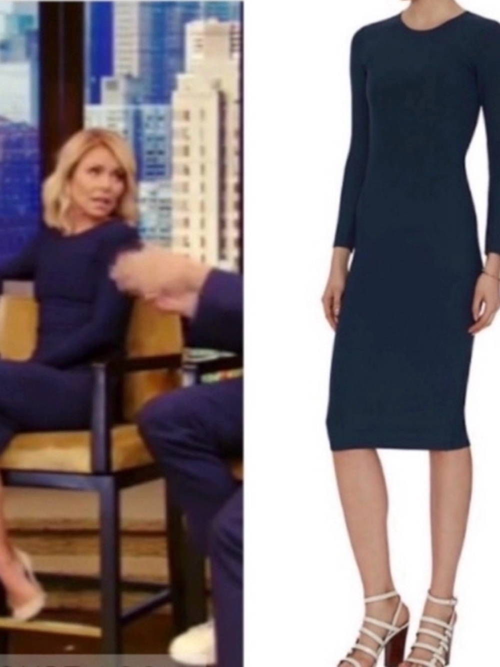 Nadia Tarr Elegant Navy Long-Sleeve ribbed Bodycon Dress - Picture 2 of 5
